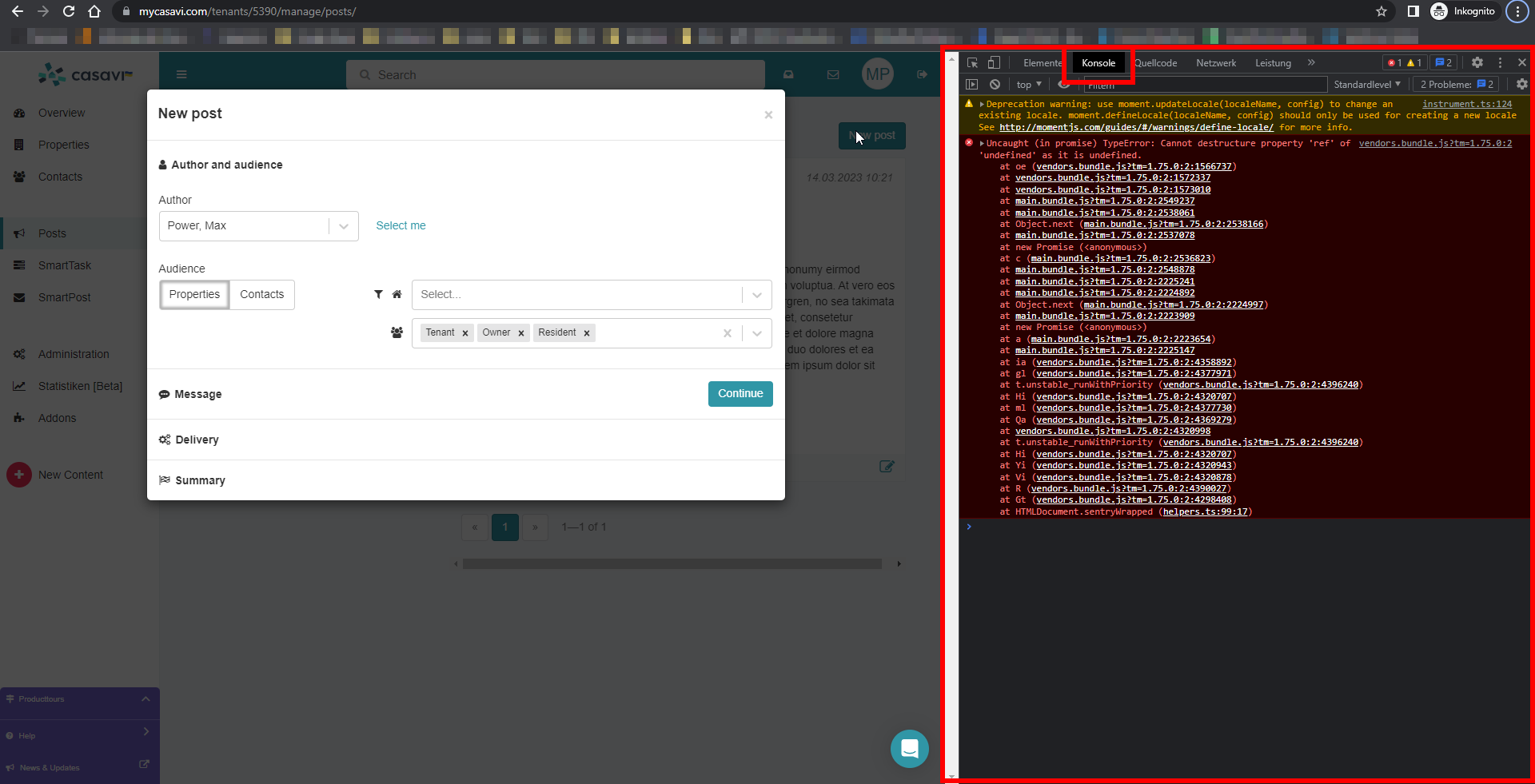 Call up the browser console